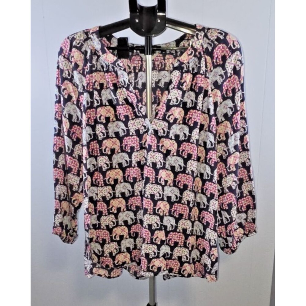 Crown & Ivy Pink Blue Elephant Tunic Shirt Top Blouse Size XXL 2XL Unique